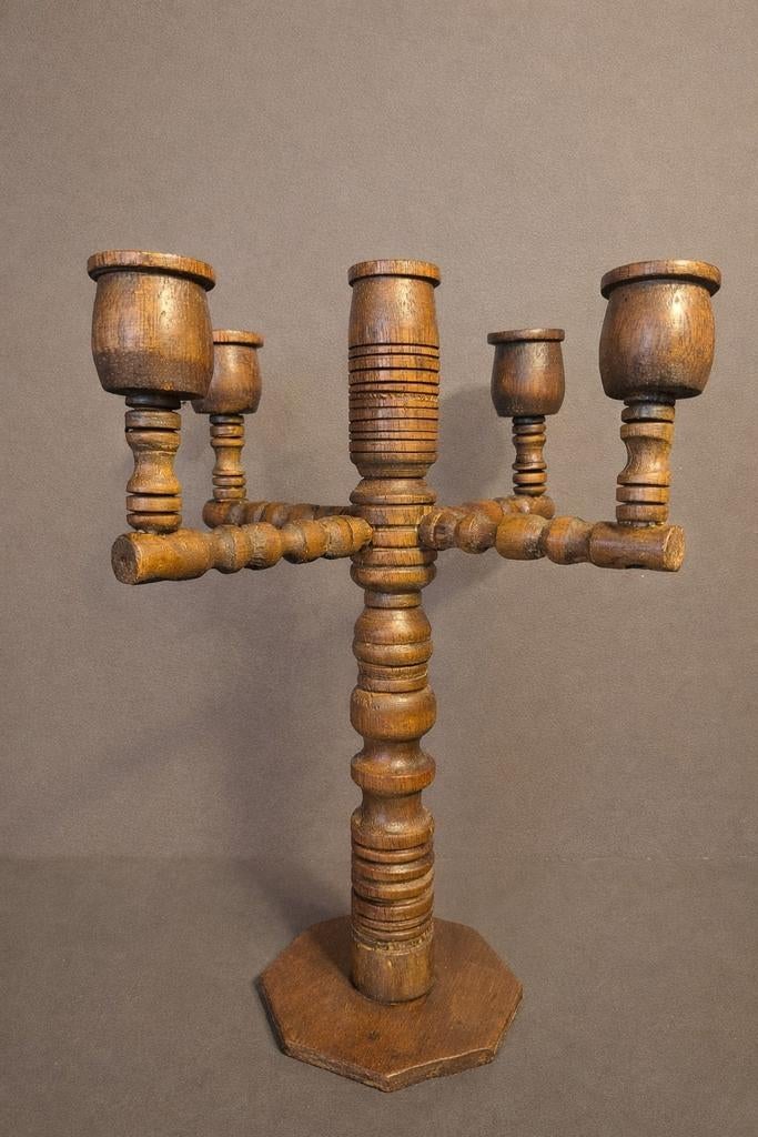 Vintage houten kandelaar, Ophalen of Verzenden, Overige materialen