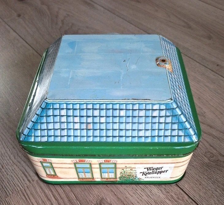 Vintage Wieger ketellapper koektrommel blik retro huisje, Ophalen of Verzenden, Gebruikt, Koek(jes), Overige merken