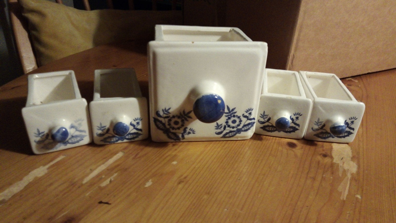 Set van 5 Delfts blauwe kruidenpotjes, Ophalen of Verzenden