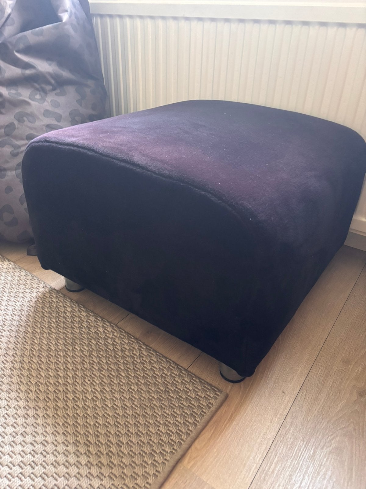 Zwart velvet poefje, Ophalen, Rond, Minder dan 50 cm