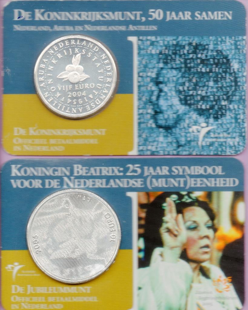 6 COINCARDS ZIE BESCHRIJVING O.A.ZILVER, Postzegels en Munten, Munten | Nederland, Koningin Beatrix, Zilver, Euro's, Ophalen of Verzenden
