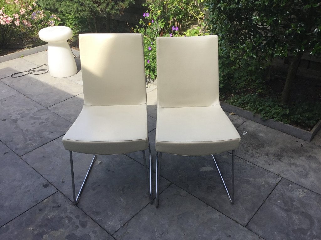 6 Montis (Jim stoel) design eetkamerstoelen leder off white, Huis en Inrichting, Stoelen, Ophalen, Gebruikt, Wit, Modern