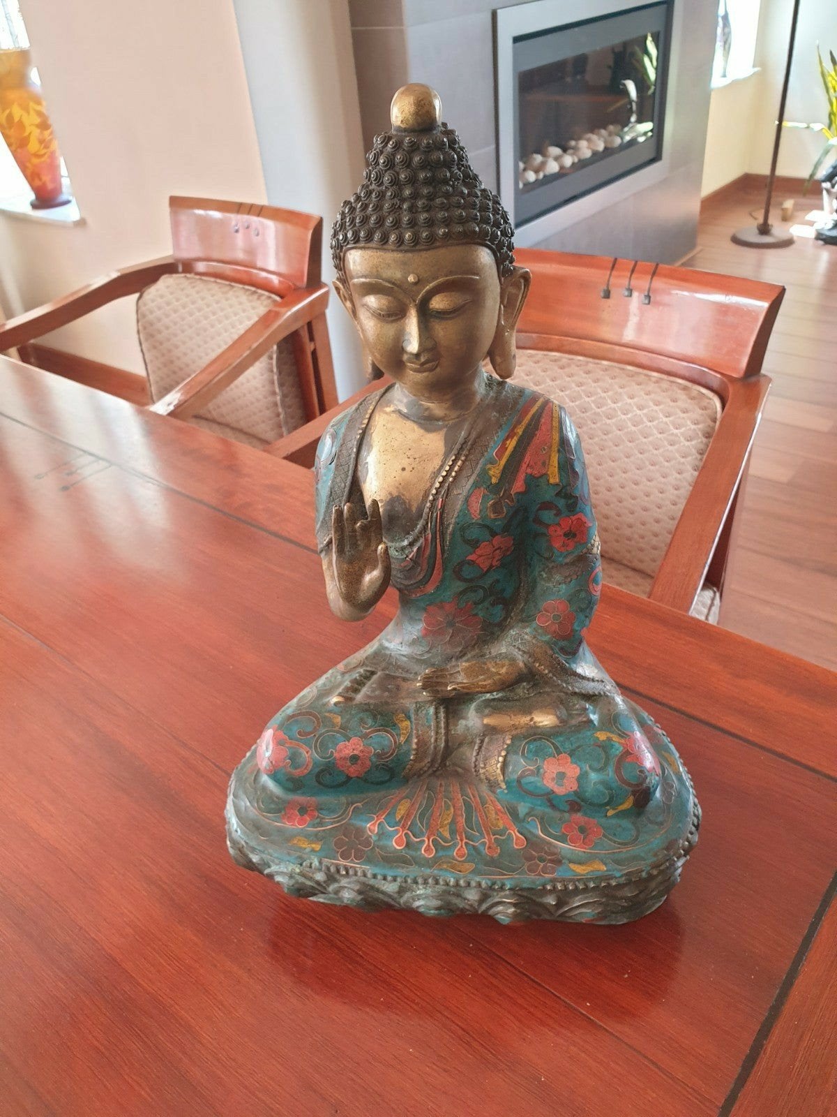 Antieke Bronzen Boeddha met Cloisonné - 39cm hoog, Ophalen