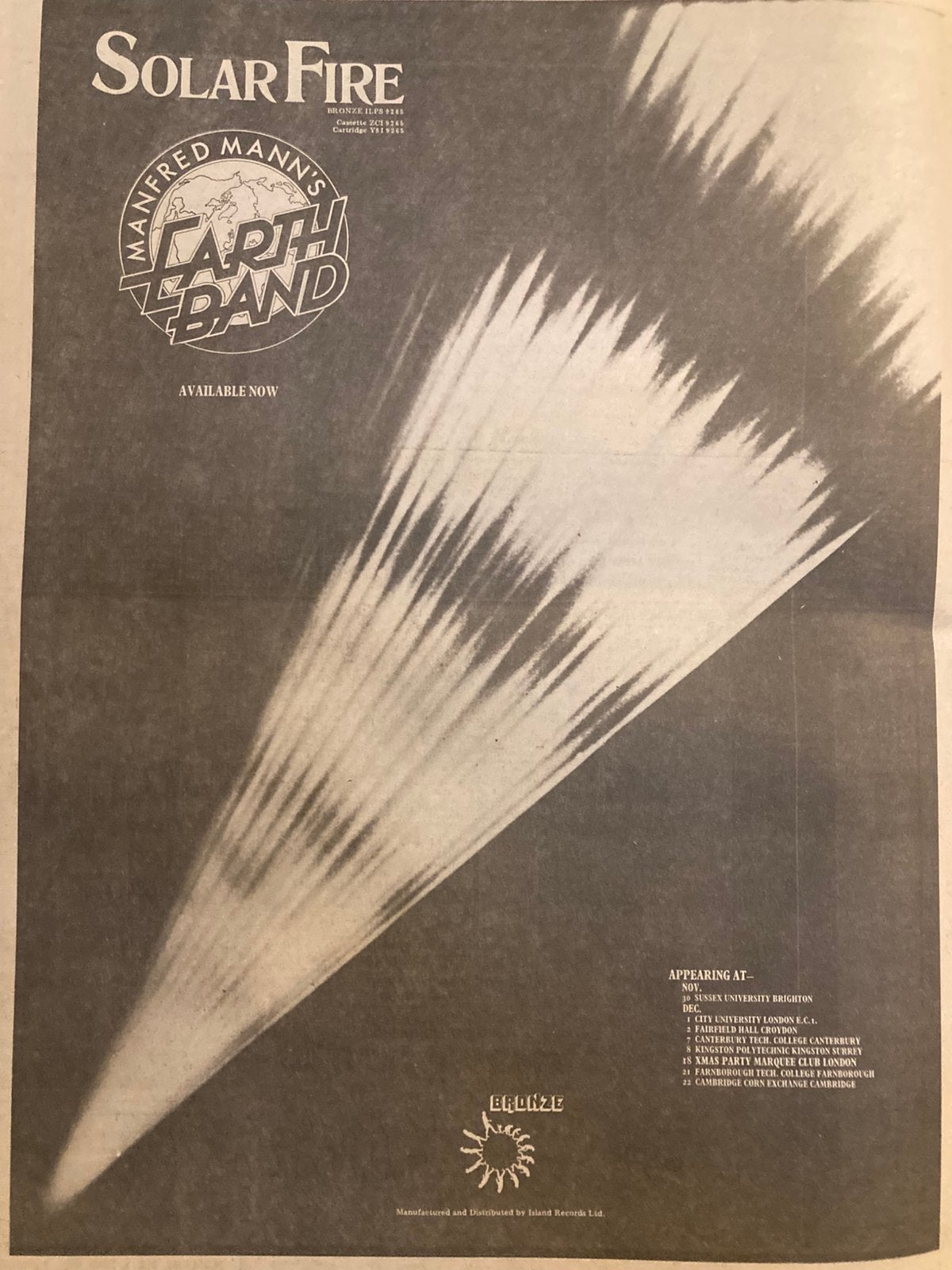 Paginagrote A3 advertentie MANFRED MANNS EARTH BAND tour, Ophalen of Verzenden, Zo goed als nieuw