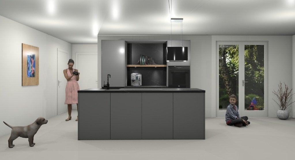 Showkeuken nr.4: Moderne keuken semi-greeploos Sharky Grey, Huis en Inrichting, Keuken | Complete keukens, Nieuw, Overige typen