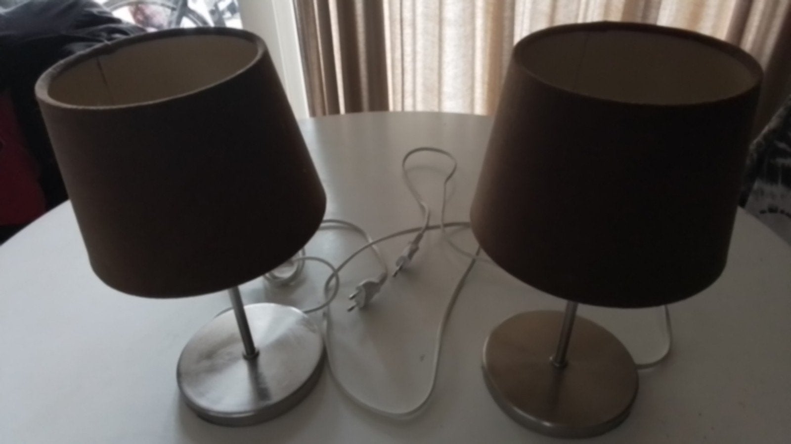2 tafellampen met bruine kap, Met kap, Ophalen of Verzenden, Bruin, Textiel