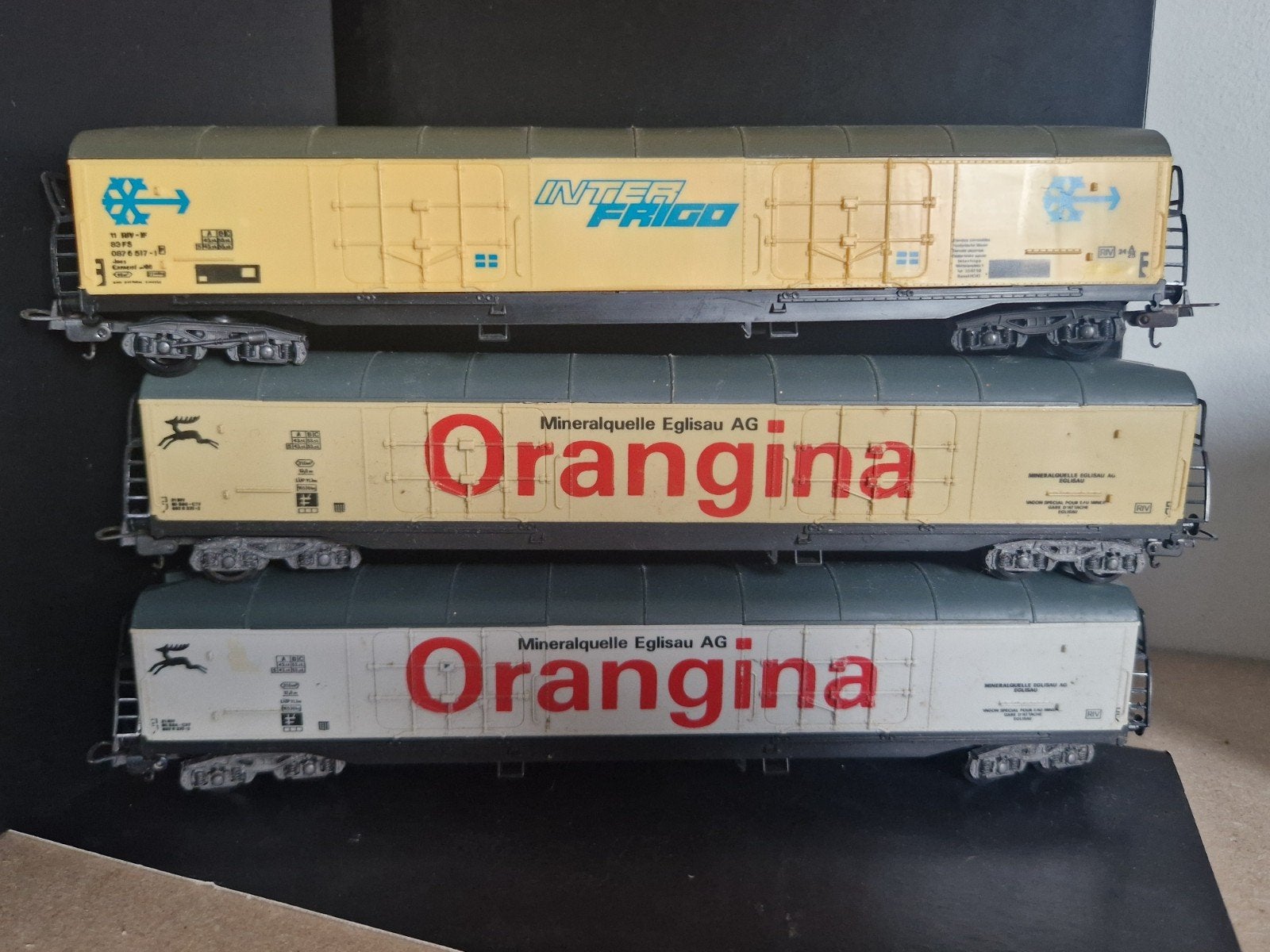 lima Koelwagens: Inter Frigo & Orangina (3 stuks), Gebruikt, Gelijkstroom, Fleischmann, Wagon