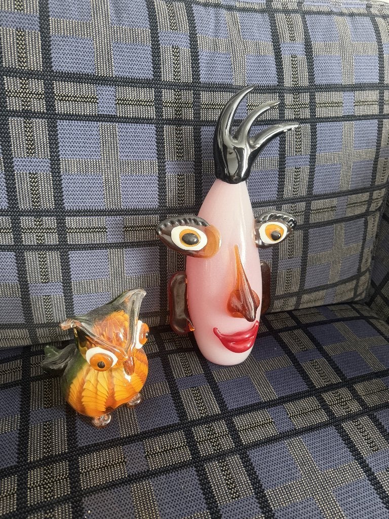 Glas beelden uiltje en gezicht, Ophalen, Zo goed als nieuw, Fantasy
