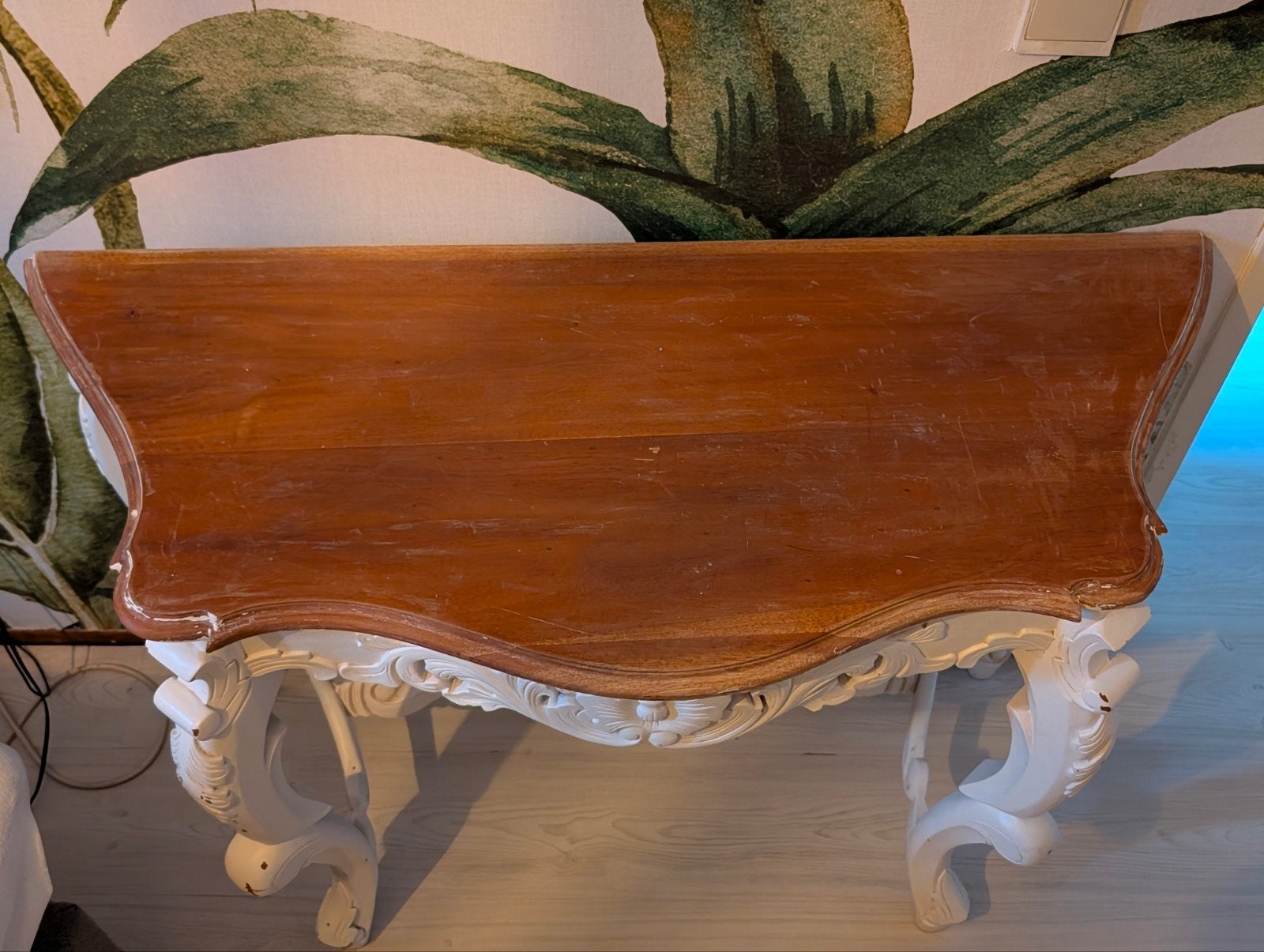 Antieke Console Tafel - Wit met Houten Blad, Ophalen