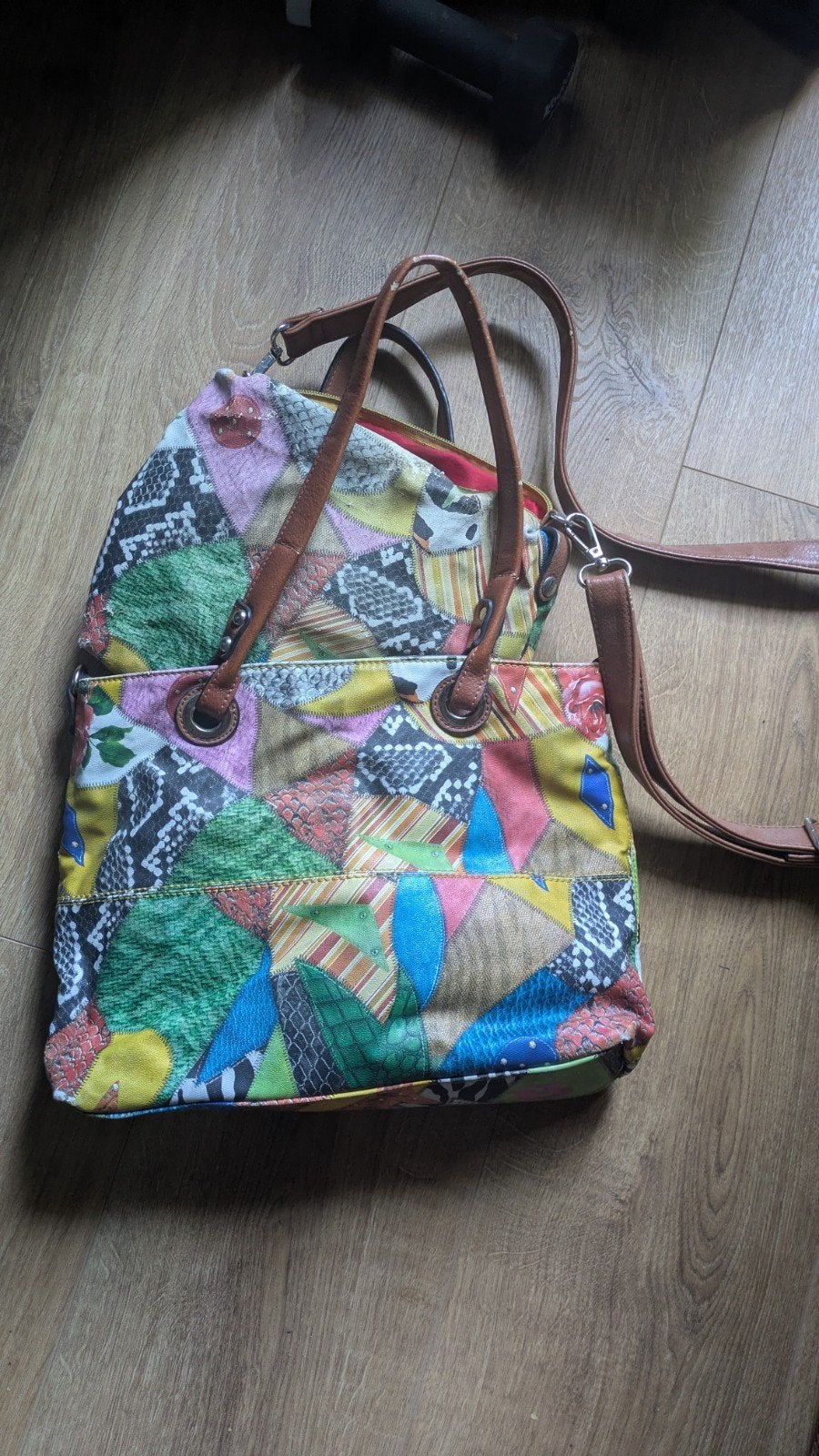 Kleurrijke Patchwork Handtas met Schouderband, Ophalen of Verzenden, Gebruikt, Overige kleuren, Handtas