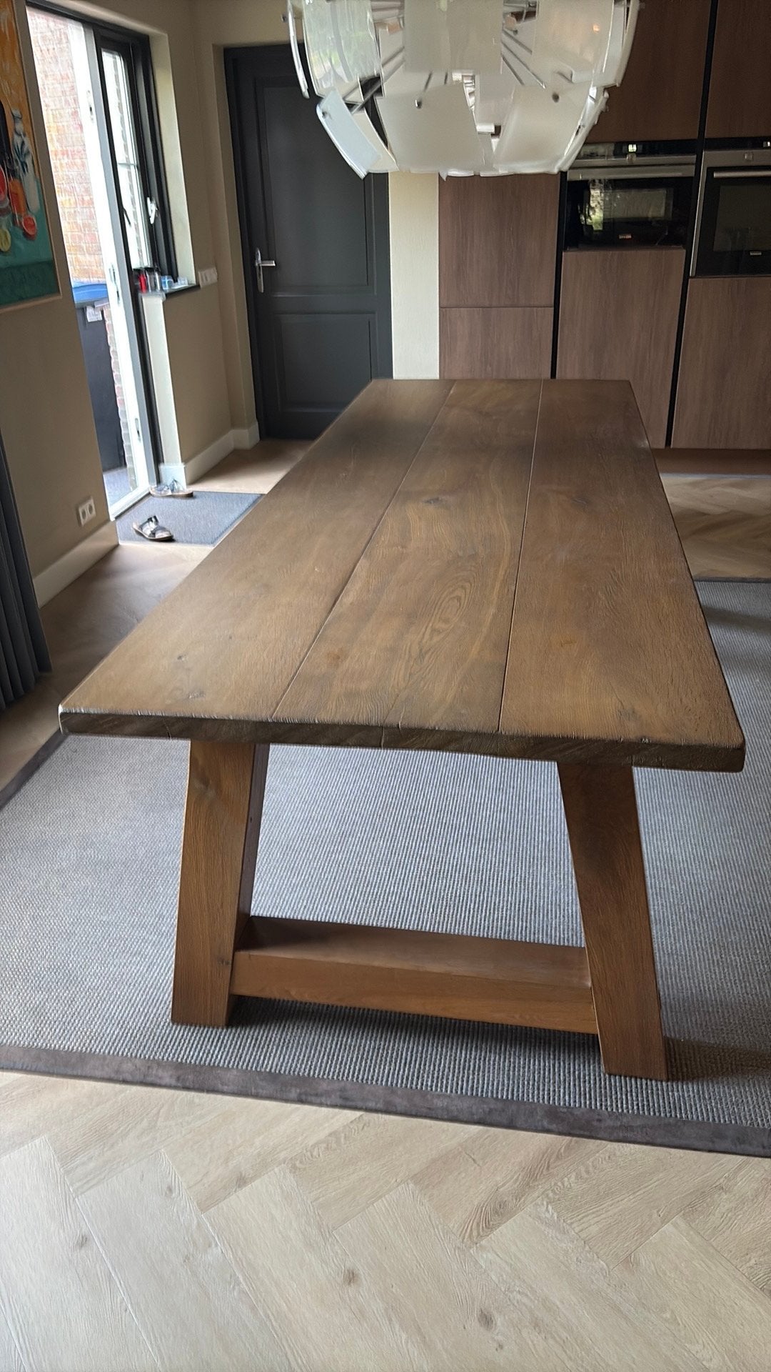 Tafel (eikenhout) met A- Poot, Bruin, Ophalen of Verzenden, Zo goed als nieuw, Eén