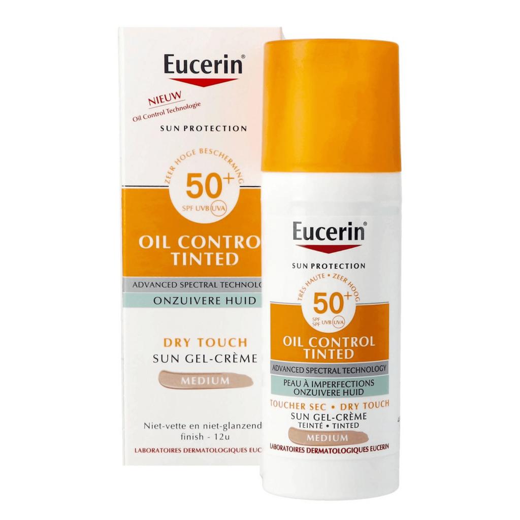 Eucerin Sun Oil Control Tinted Medium SPF50+ 50ml, Verzenden, Nieuw, Gehele gezicht, Verzorging