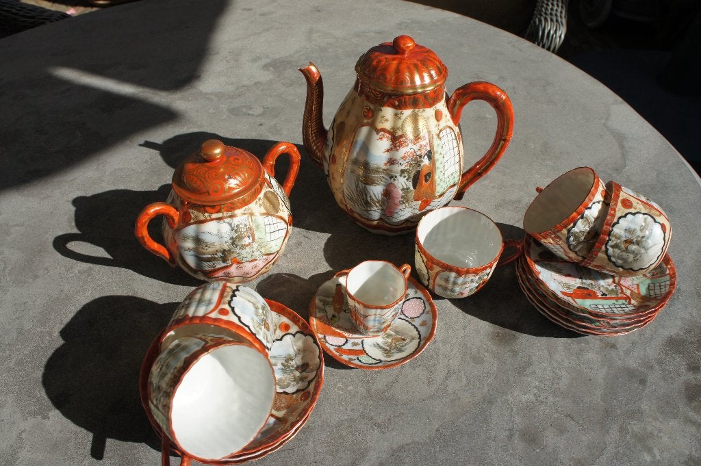 Antiek porselein / theepot - theekopjes - suikerpot , Antiek en Kunst, Antiek | Servies los, Ophalen
