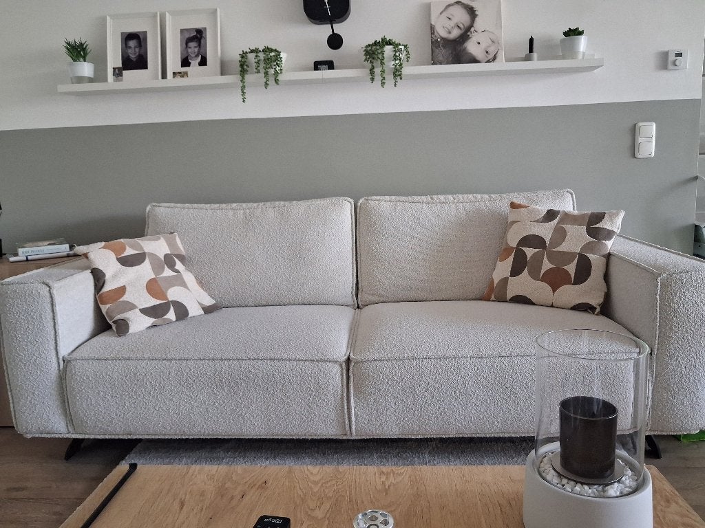 3 zits roomwitte boucle bank 220/90 cm, Ophalen, Driepersoons, 75 tot 100 cm, Zo goed als nieuw