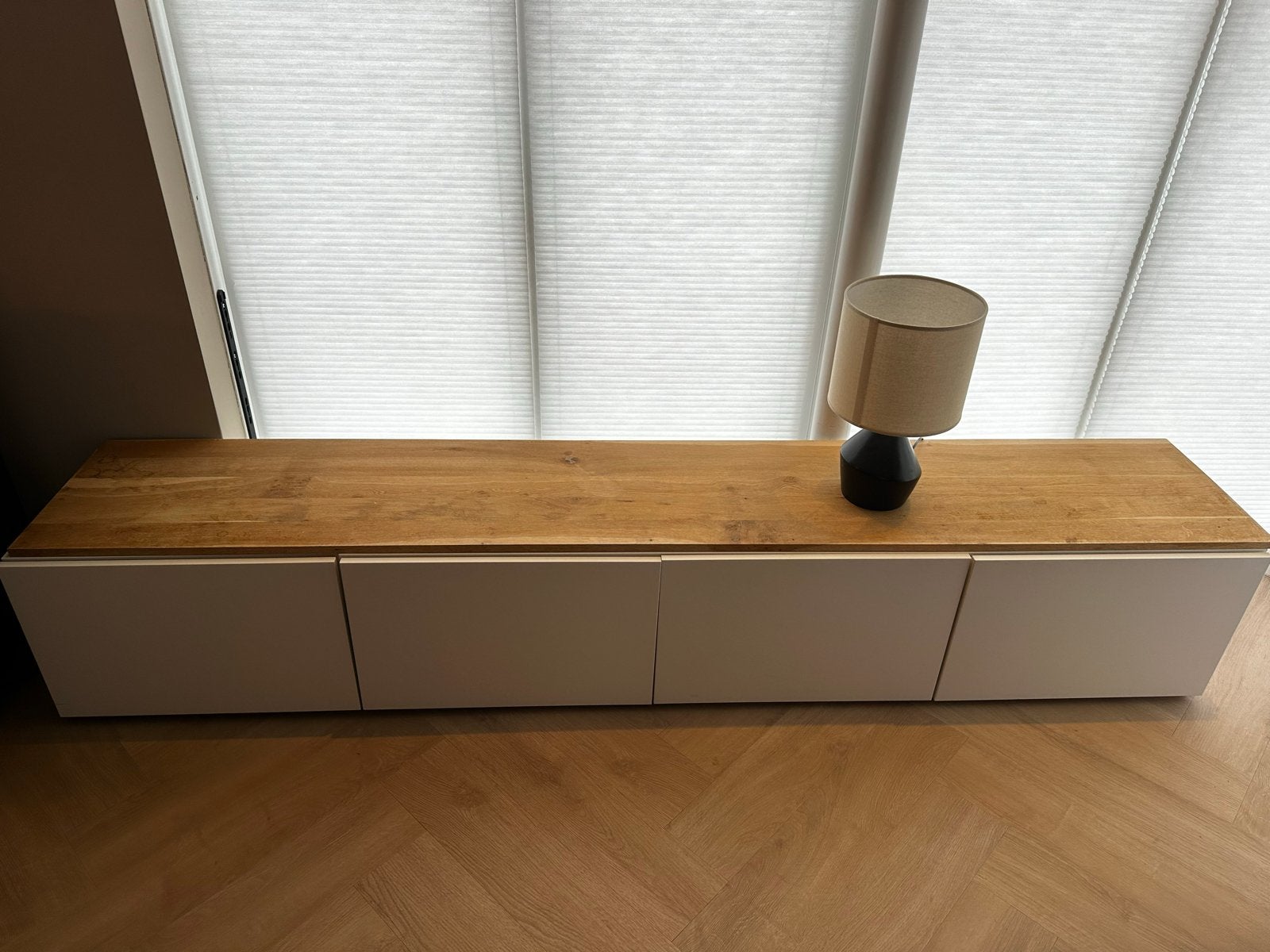 IKEA Besta TV-meubel met eikenhouten blad, Ophalen, Gebruikt, Eikenhout, 200 cm of meer