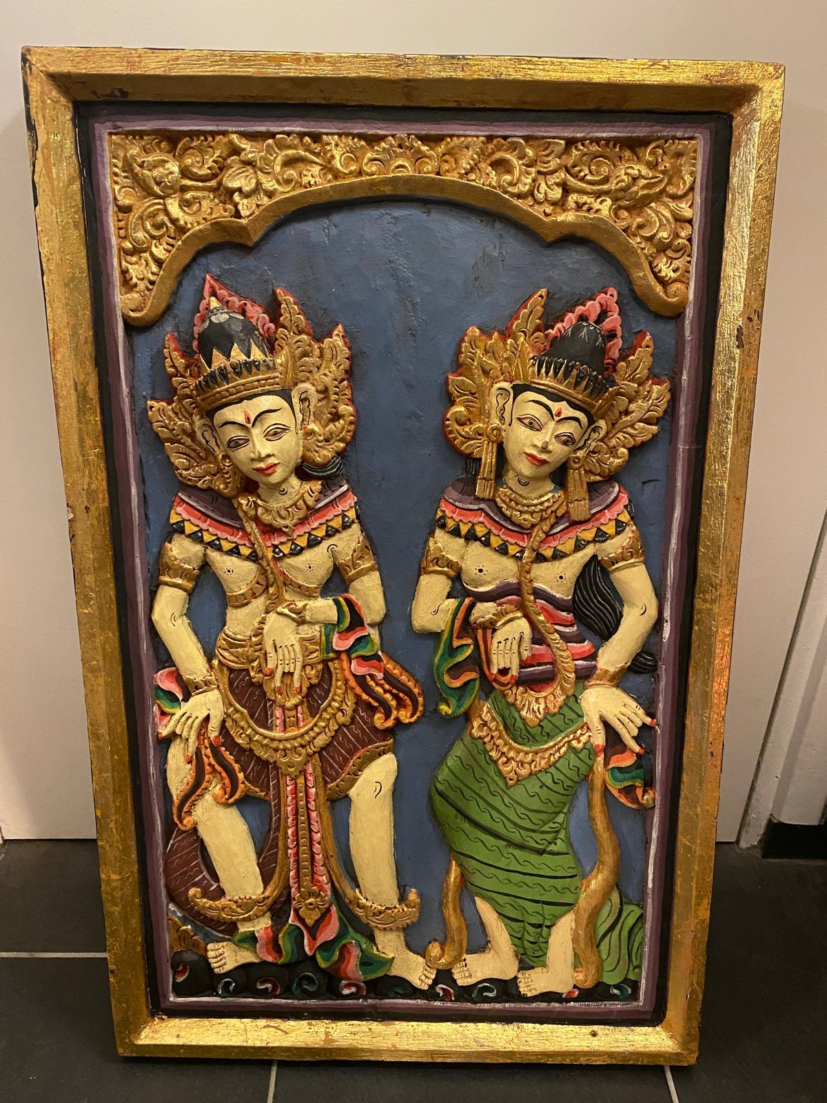 Houten wanddecoratie met Balinese dansers, Hout, Wanddecoratie, Ophalen of Verzenden, Indonesië