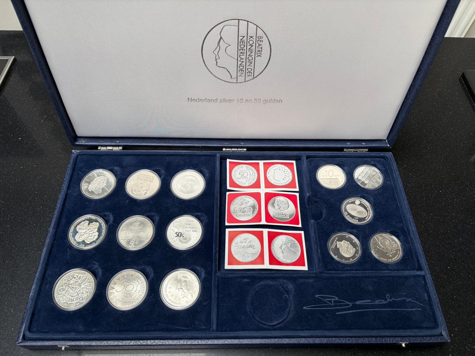 Zilveren beatrix collectie 14 munten, Ophalen of Verzenden, Koningin Beatrix, 50 gulden, Zilver