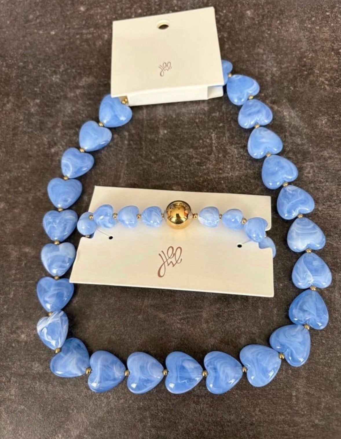 Yehwang Blauwe hartjes ketting en armband set, Ophalen of Verzenden, Nieuw, Blauw, Kunststof