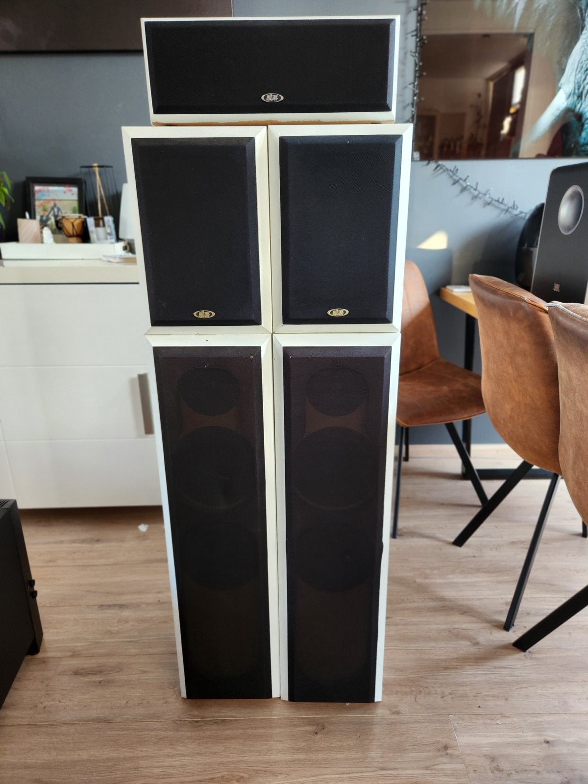 Eltax Symphony 4 en Center Speaker Set - Houten Afwerking, Audio, Tv en Foto, Gebruikt, 60 tot 120 watt, Geschikt voor surround/home cinema