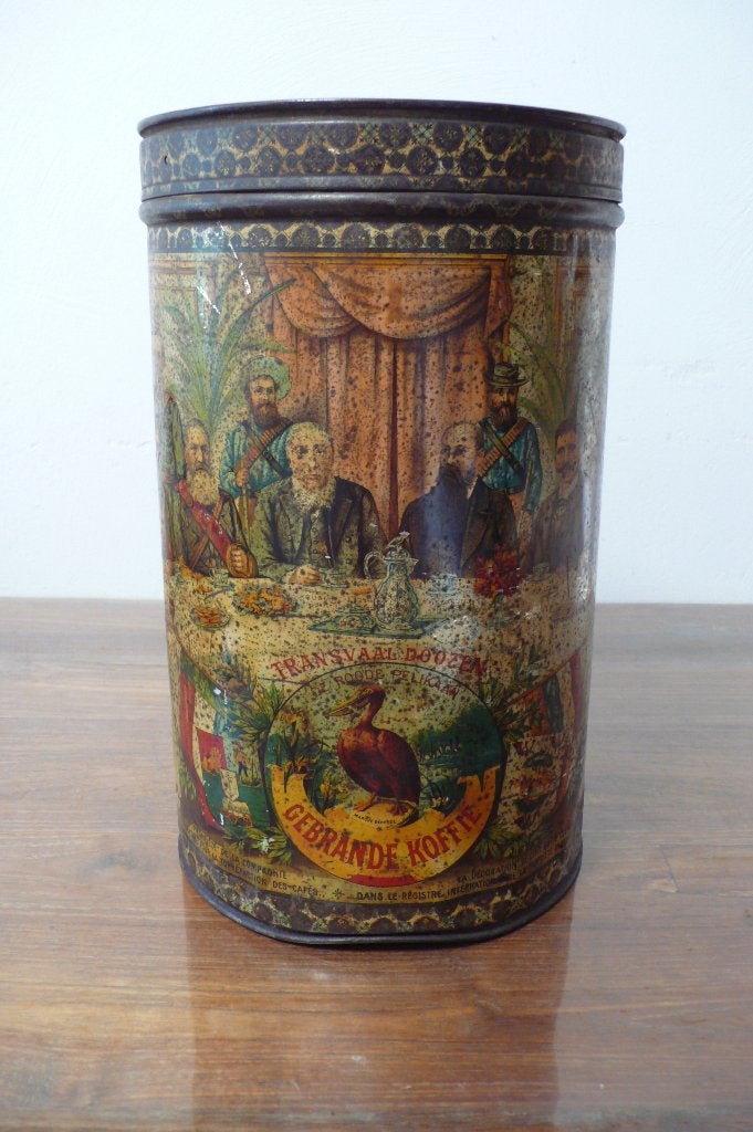 Antiek oud winkelblik  blik 1899 Koffie de roode pelikaan, Ophalen of Verzenden, Gebruikt, Koffie, Overige merken