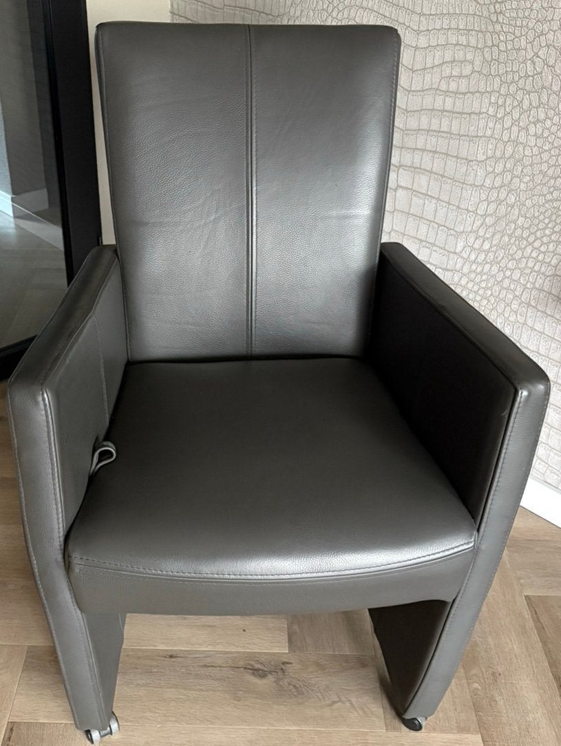 6 hele mooie en zgan echt leren eetkamerstoelen met wieltjes, Ophalen, Antraciet leer grijs verstelbaar  wieltjes H&H Henders & Hazel