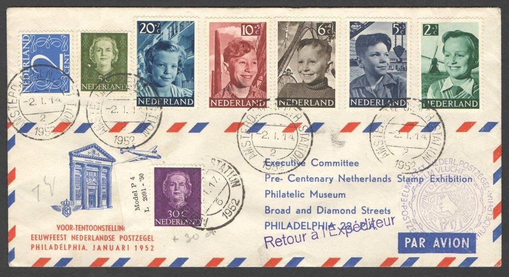 Nederland Airmail cover met Kinderpostzegels 1951, Ophalen of Verzenden, Envelop