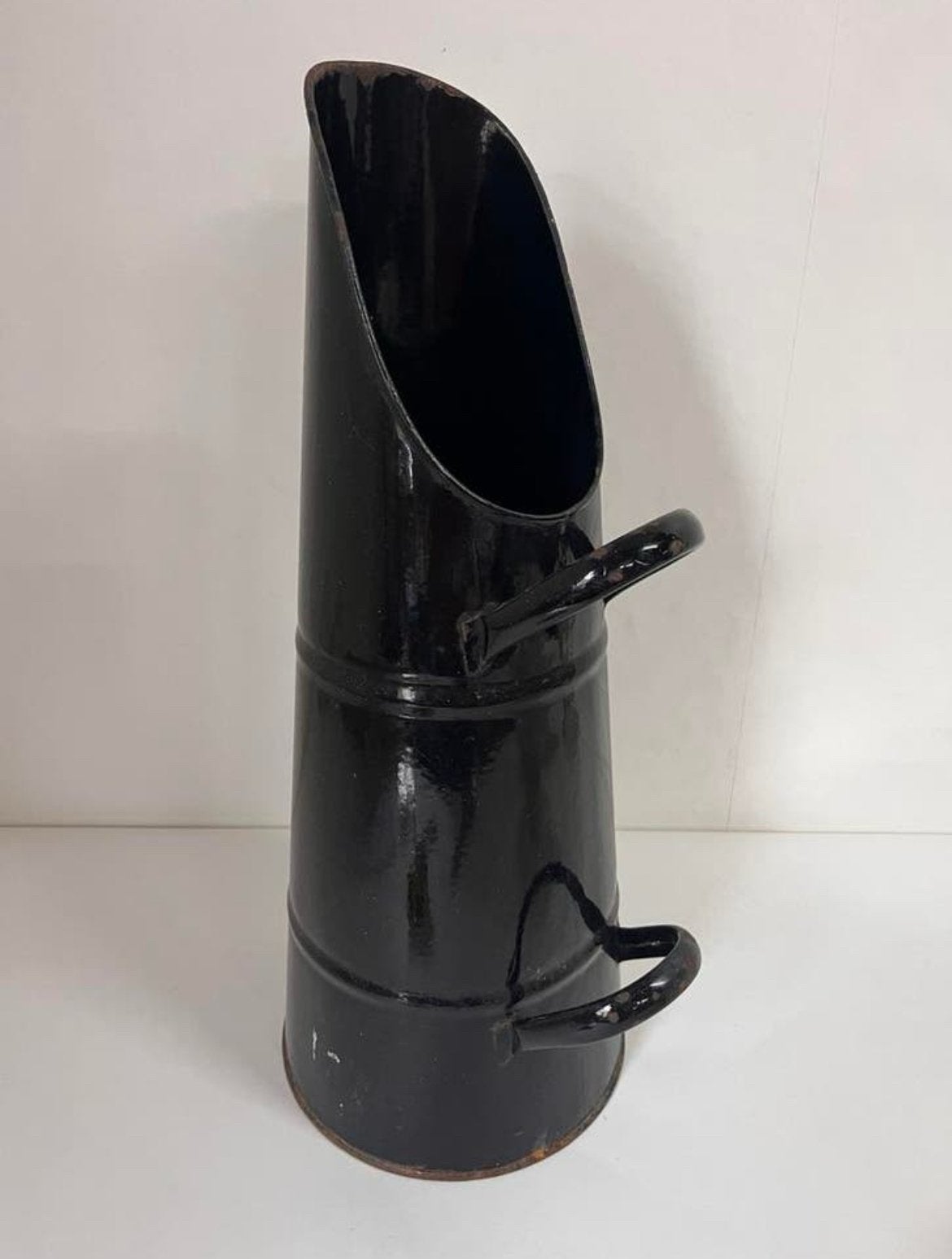Zwarte vintage emaille kolenkit 50 cm handig voor pellets, Ophalen of Verzenden, Zo goed als nieuw, Metaal