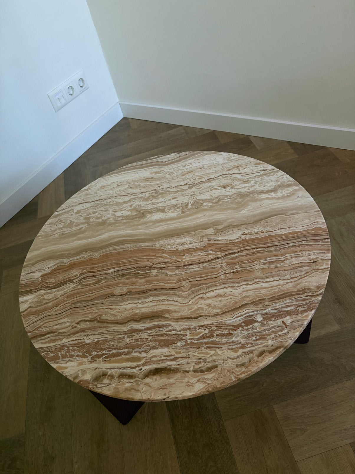 Salontafel Rond Marmer natuursteen beige / taupe, Ophalen, Zo goed als nieuw