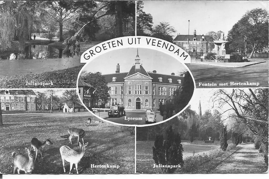 Groeten uit Veendam., Verzamelen, Ansichtkaarten | Nederland, Ophalen of Verzenden, 1940 tot 1960, Gelopen, Groningen