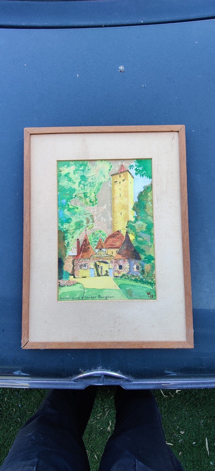 Leuk schilderijtje van Rothenburg ob der Tauber, gesigneerd, Ophalen, Ingelijst, Klassiek, Aquarel