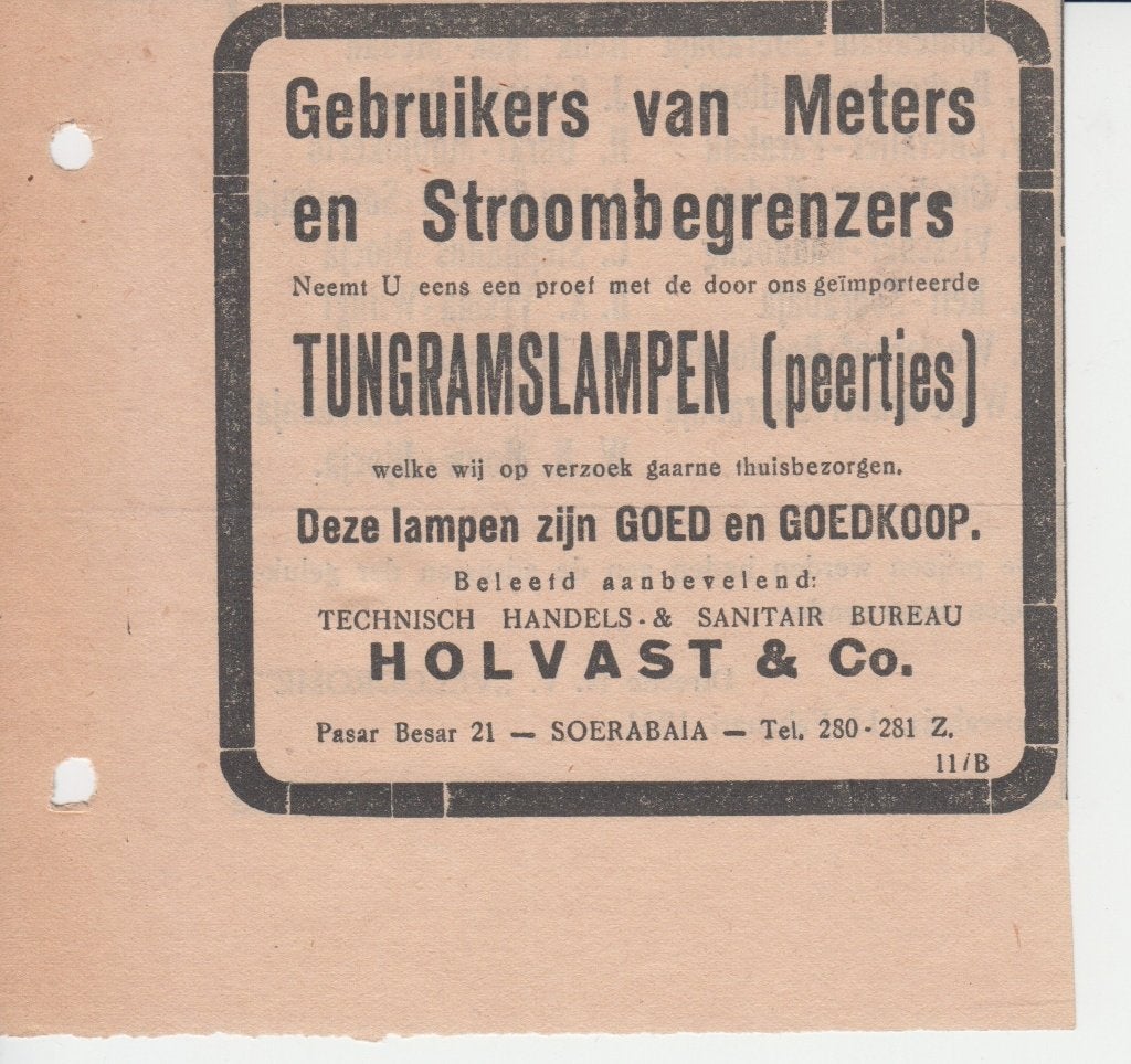 S209 adv tungsgramlampen peertjes soerabaia 1931 ned indie, Verzamelen, Ophalen of Verzenden, Gebruikt