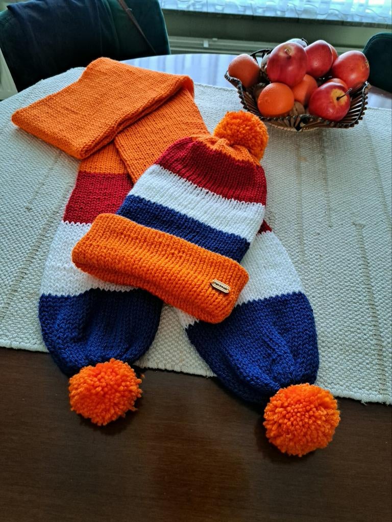 Dubbelgebreide Muts & Sjaal - NL Vlag Koningsdag WK/ORANJE, Ophalen of Verzenden, Nieuw