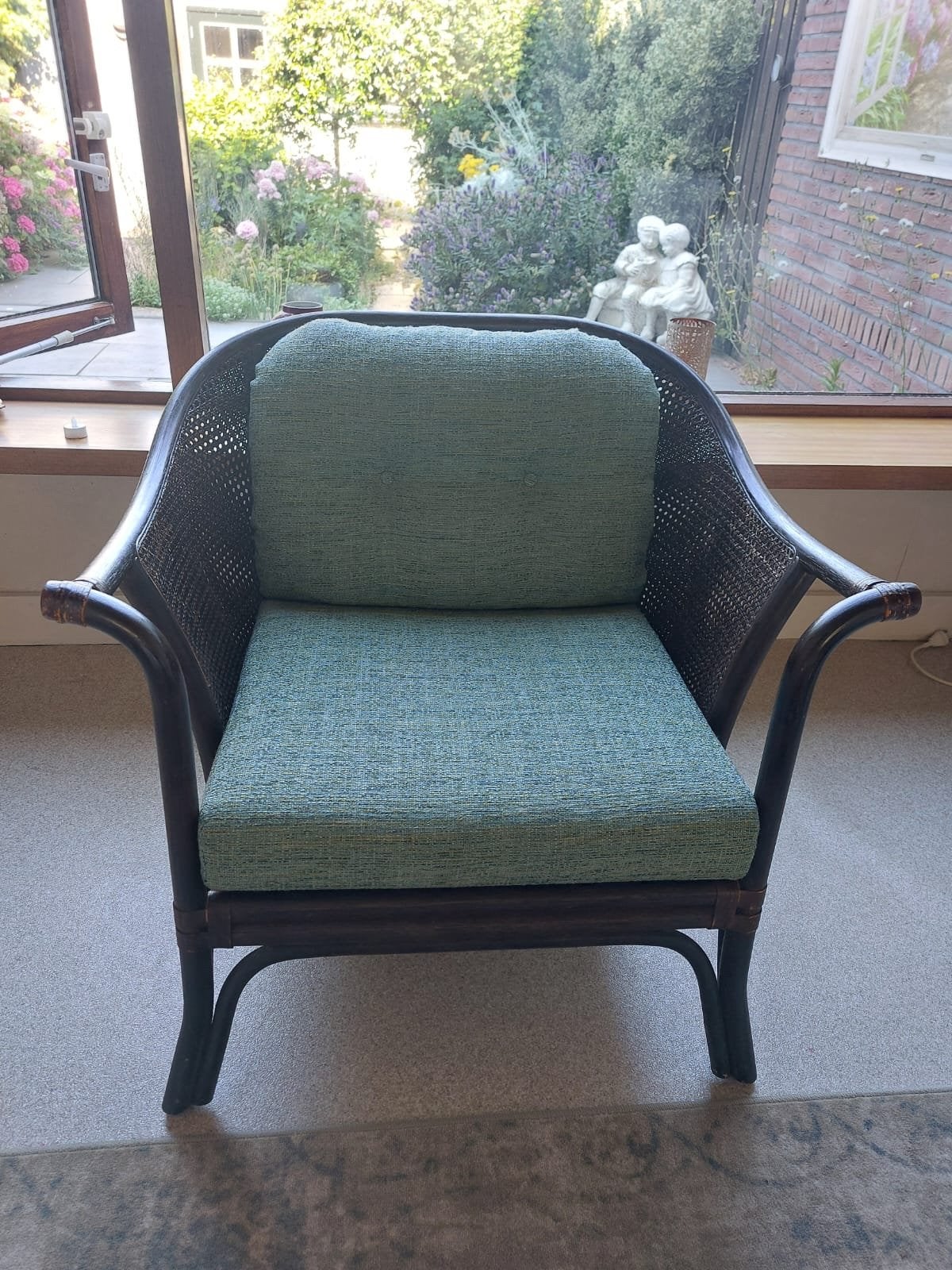 Comfortabele rotan fauteuil met kussens, Ophalen, Gebruikt, Overige kleuren, Riet of Rotan