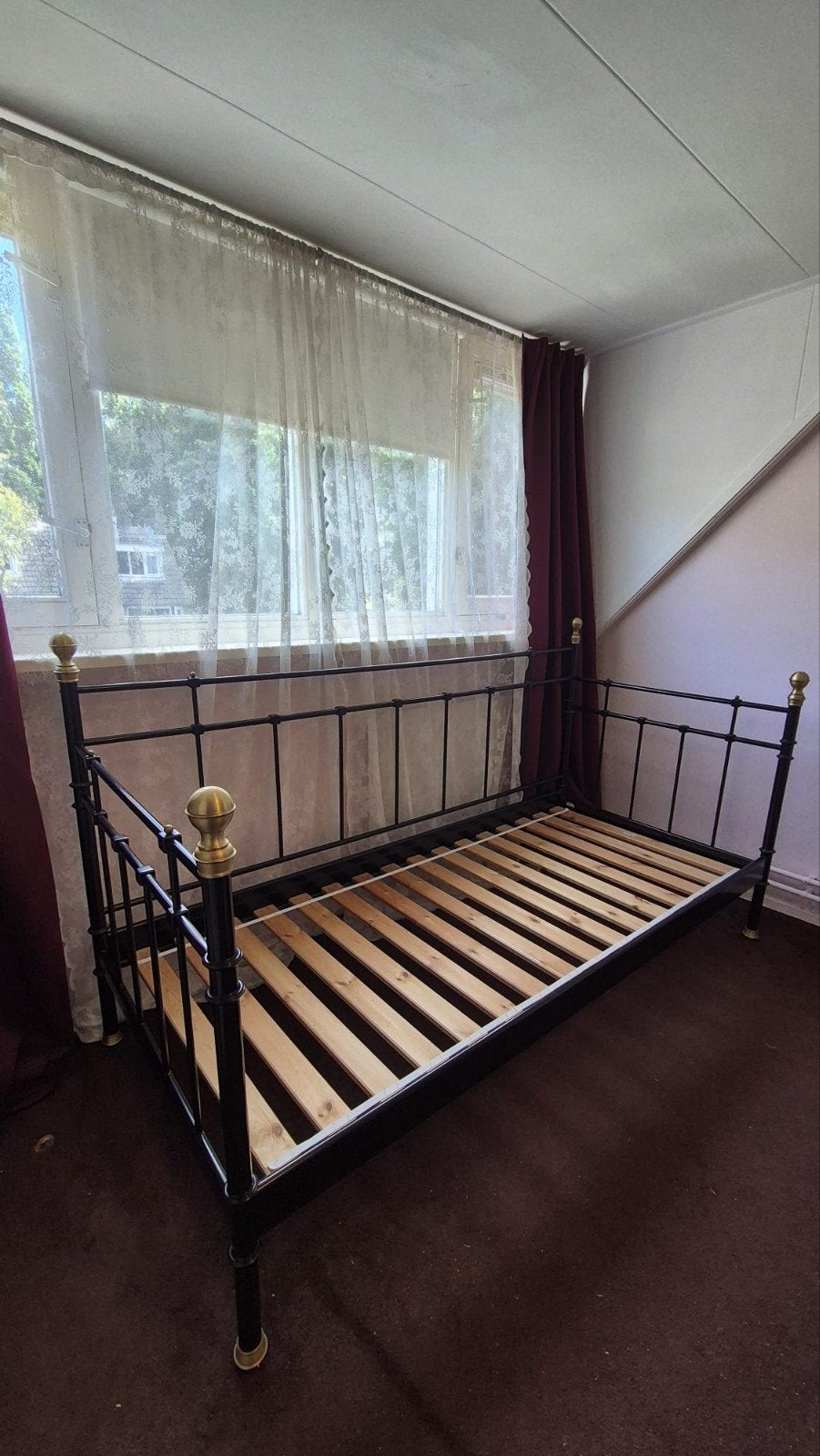 Ikea metalen spijlen bed Tromsnes - zwart/goud, Ophalen, Gebruikt, 90 cm, Eenpersoons