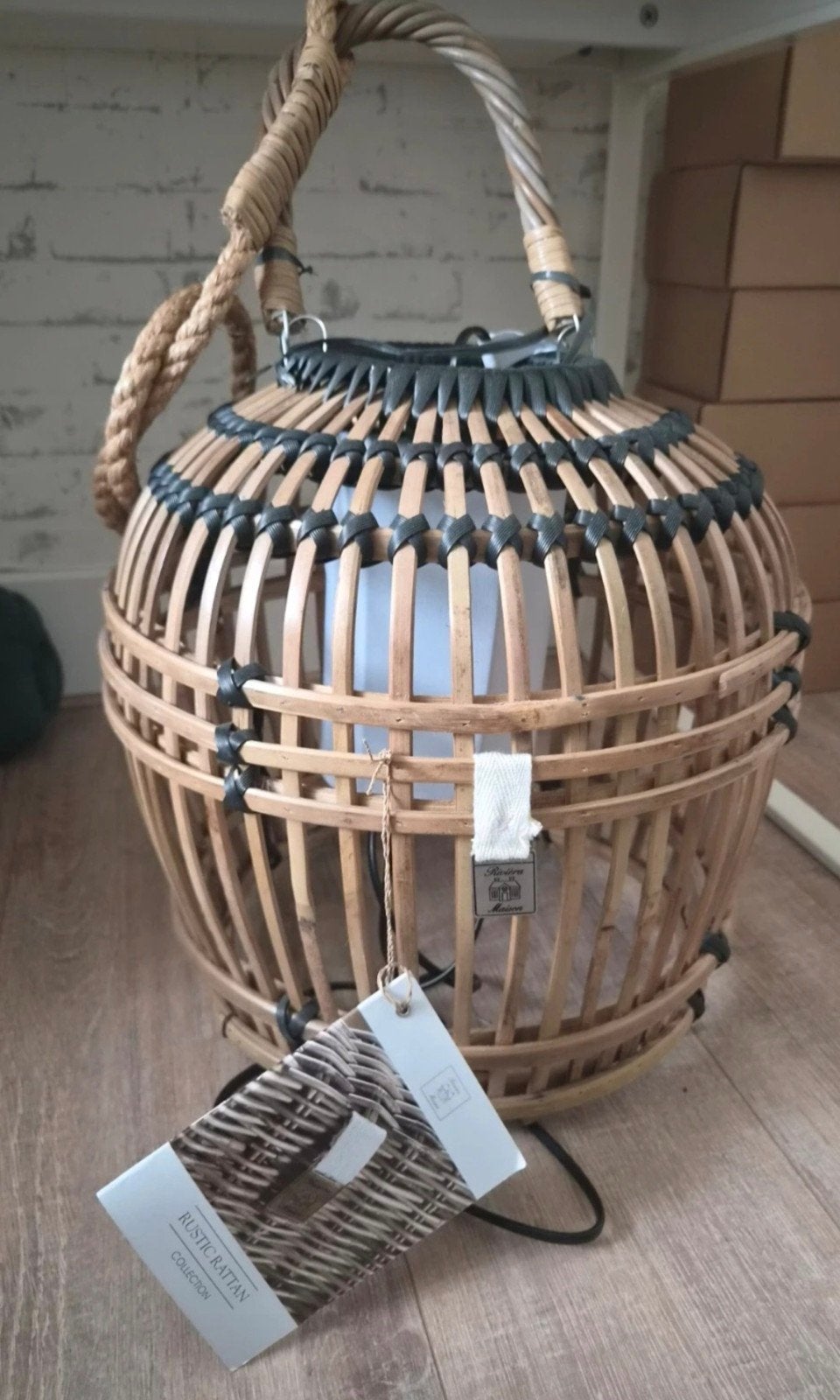 Riviera Maison Rustic Rattan lamp San Carlos, Natuurlijk materiaal, Riviera Maison, Overige fittingen, Ophalen of Verzenden