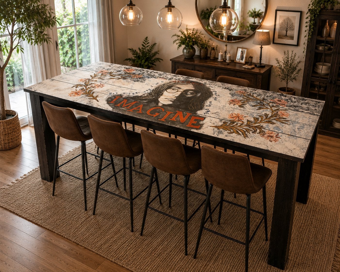 John Lennon tafel, Ophalen, Zo goed als nieuw, Rechthoekig, 200 cm of meer
