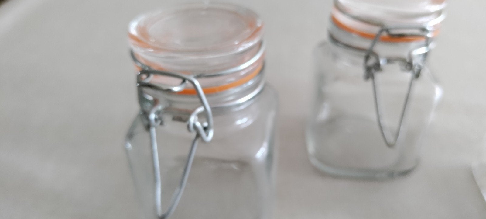 WECKPOTJES,glas,voorraad,Wecken,sluiting,WECK-POTJES,Deksel, Voorraadpot, Ophalen of Verzenden, Zo goed als nieuw, Glas