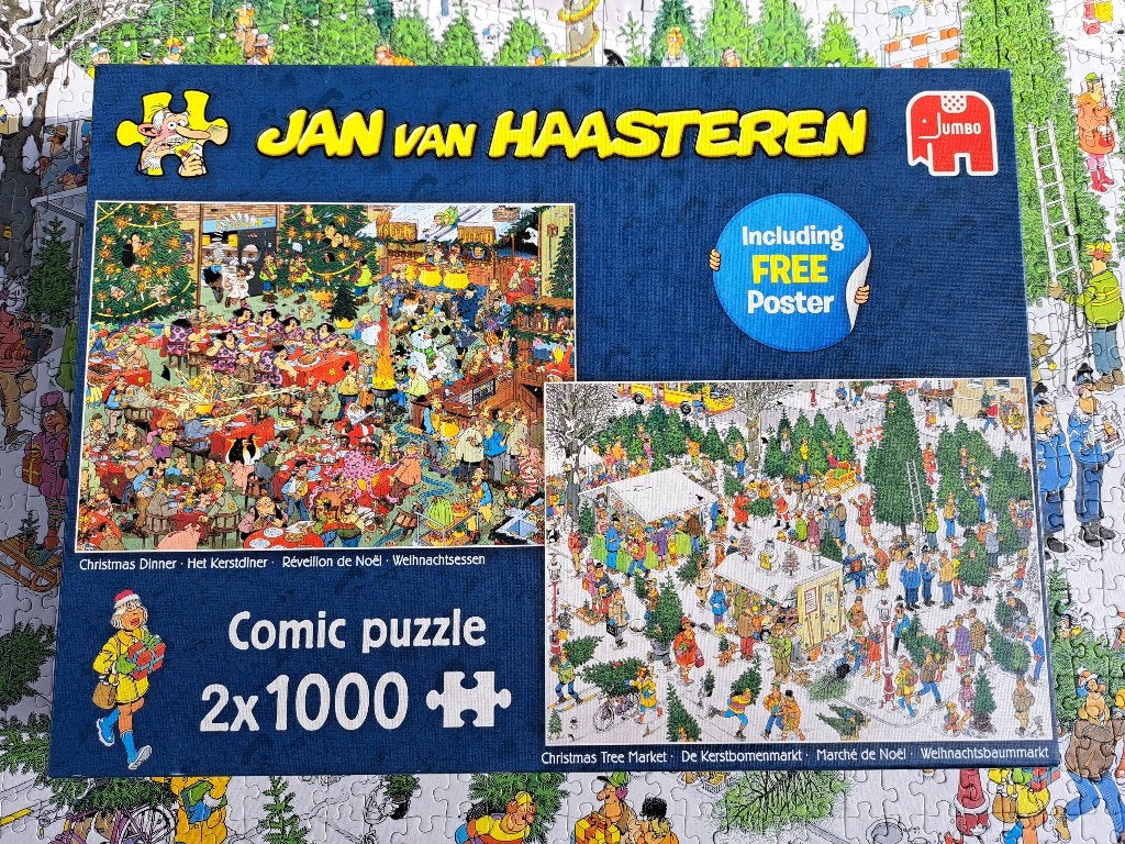 Jan van Haasteren - Het kerstdiner en De kerstbomenmarkt, Ophalen of Verzenden, 500 t/m 1500 stukjes, Zo goed als nieuw, Legpuzzel