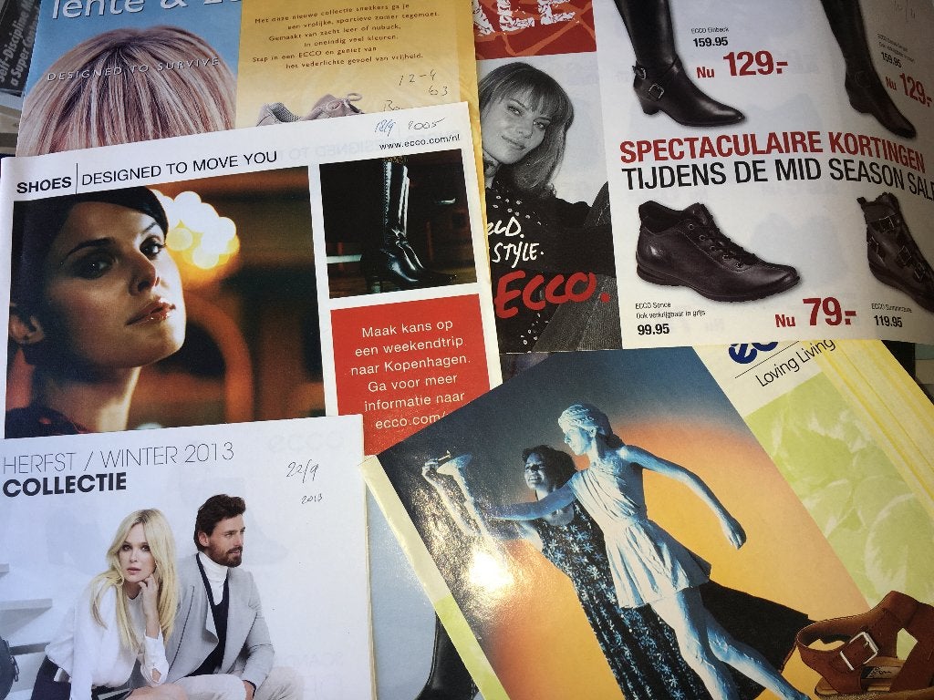 8x Ecco schoenen informatie reclame brochures folders NL, Ophalen of Verzenden, Zo goed als nieuw, Overige typen