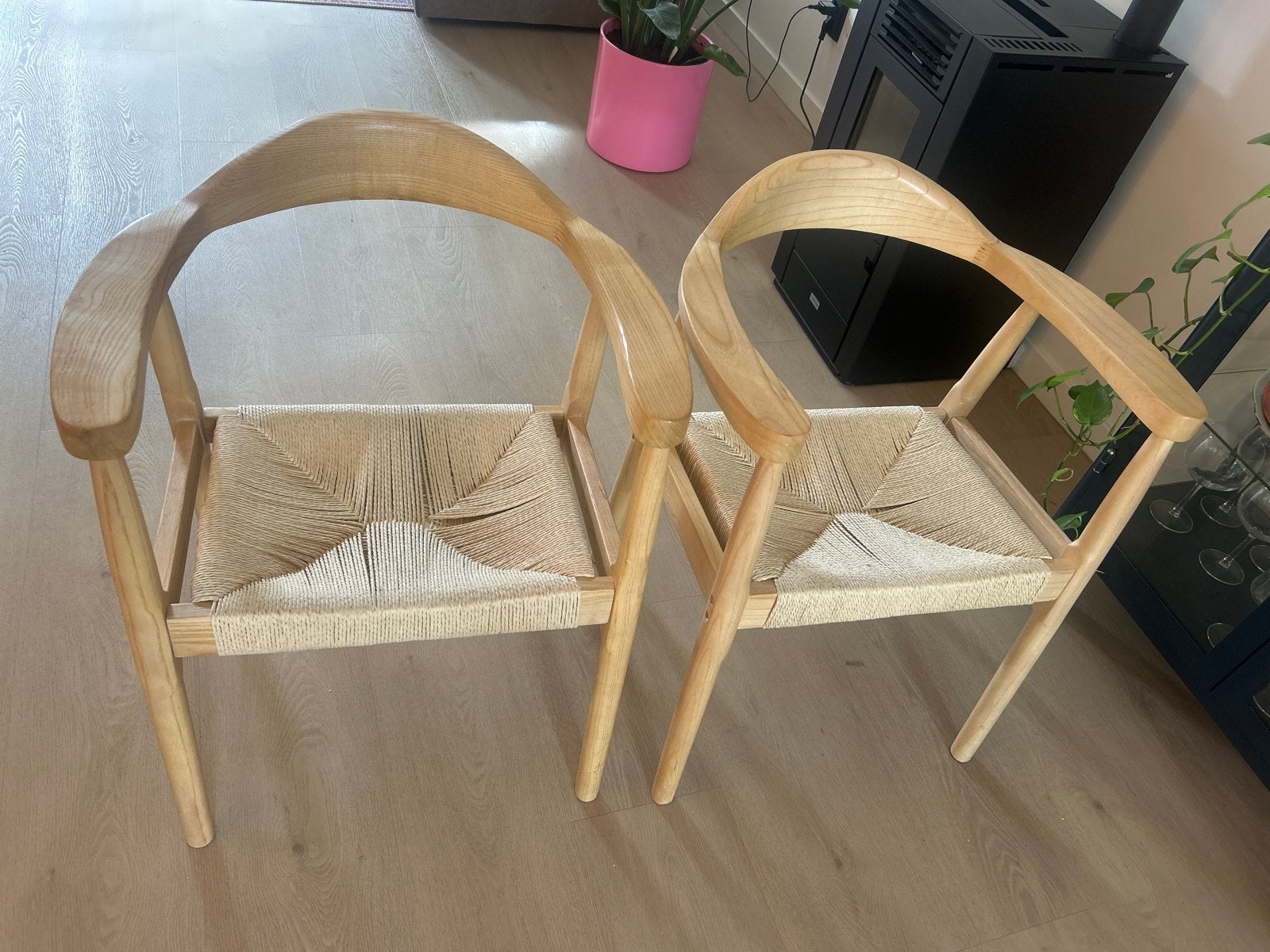 Set van 4 houten stoelen met rieten zitting, Huis en Inrichting, Ophalen, Gebruikt, Overige kleuren, Vier