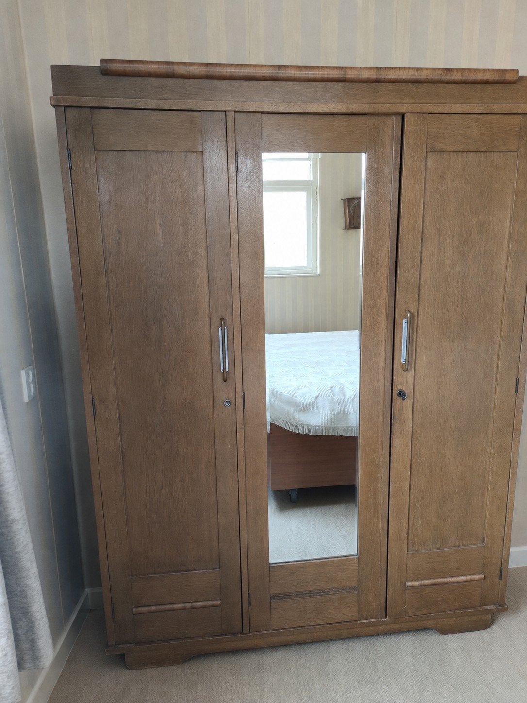 Art deco kledingkast Amsterdamse stijl met spiegel, Ophalen, Met deur(en), Gebruikt, 100 tot 150 cm