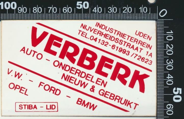 Sticker: Verberk Auto Onderdelen - Volkswagen Ford BMW Opel, Ophalen of Verzenden, Zo goed als nieuw, Auto of Motor