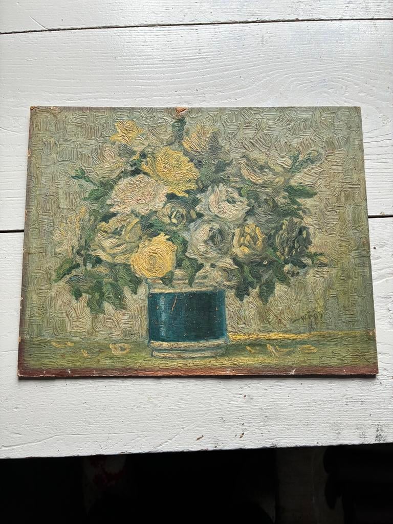 Oud bloemen schilderijtje, Ophalen of Verzenden