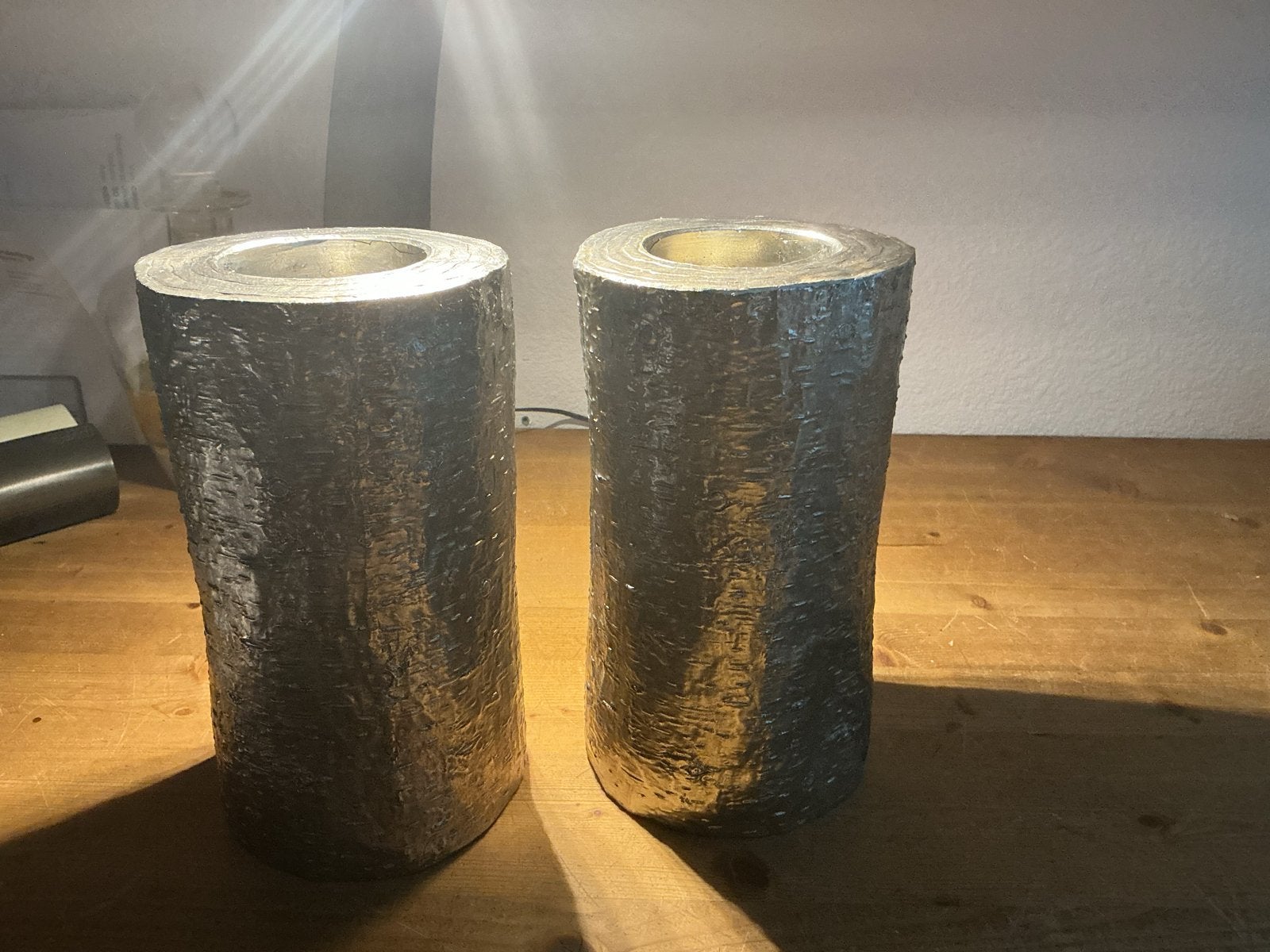 2 Zilverkleurige Boomstam Kaarsen-/Waxinelichthouders, Ophalen of Verzenden