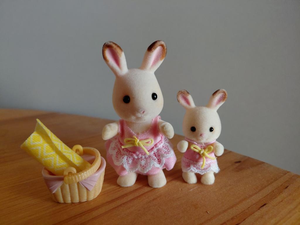 Sylvanian families grote/ kleine zus konijn/zwemkleding/mand, Ophalen of Verzenden, Gebruikt, Poppenhuis