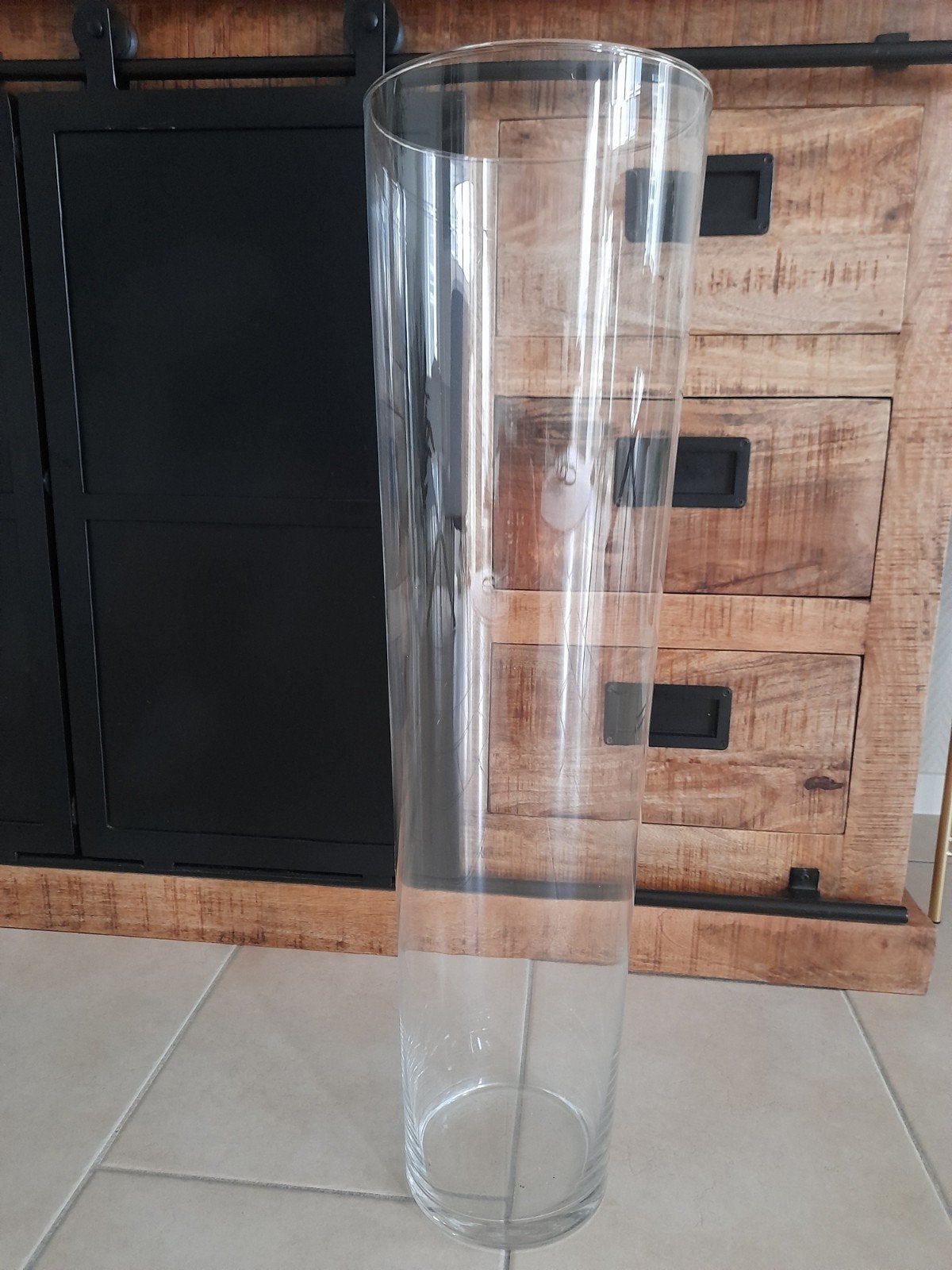 Grote glazen vaas, cilinder vorm, transparant, Ophalen, Zo goed als nieuw, Transparant, Glas