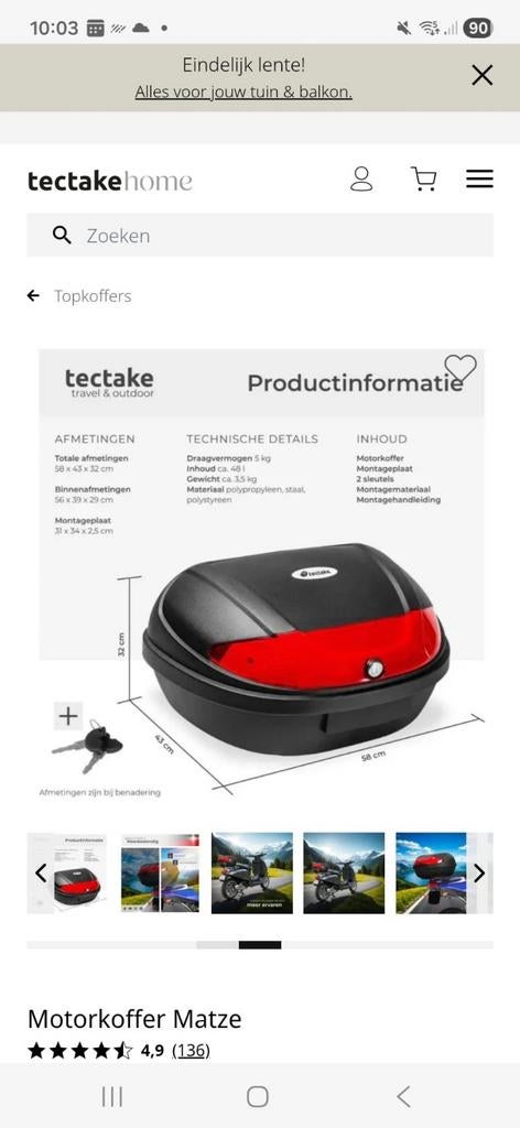Tectake top koffer , gebruikt , twee slutels, Ophalen