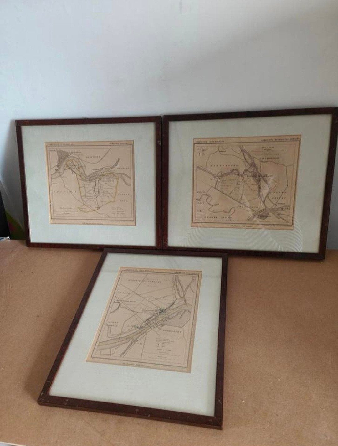 Set van 3 ingelijste historische kaarten Zuid-Holland, Gelezen, J. Kuijper, Ophalen of Verzenden, Landkaart