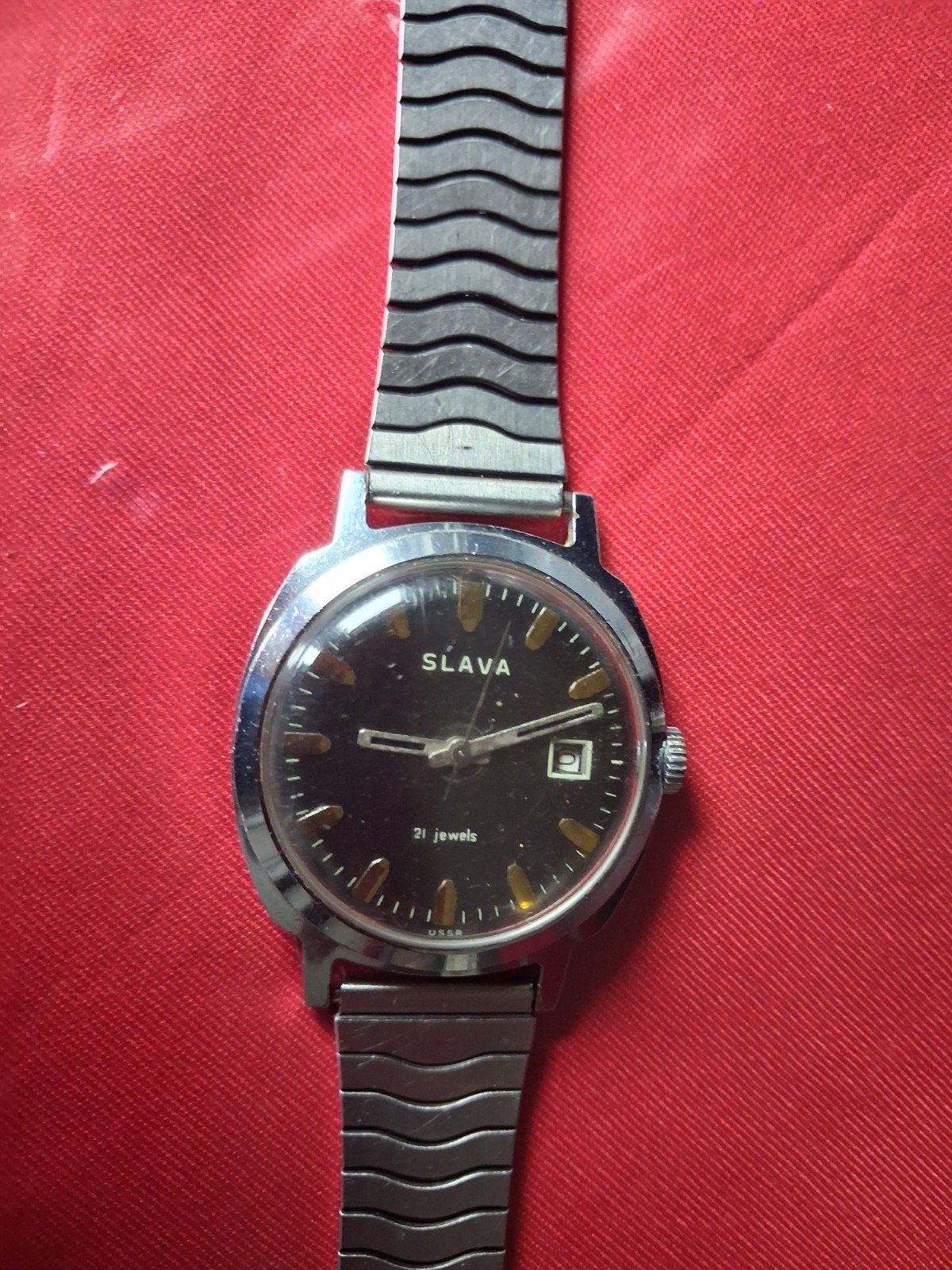 Vintage Slava Polshorloge - 21 Jewels - USSR sovjet tijdperk, Overige merken, Staal, Met bandje, Polshorloge