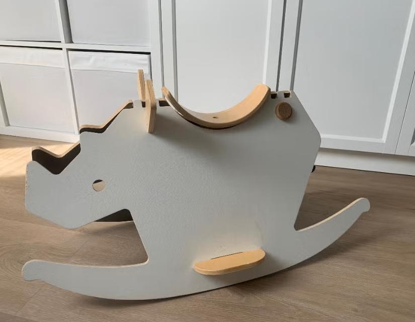 Houten neushoorn schommelwip, Ophalen, Gebruikt, Jongen of Meisje